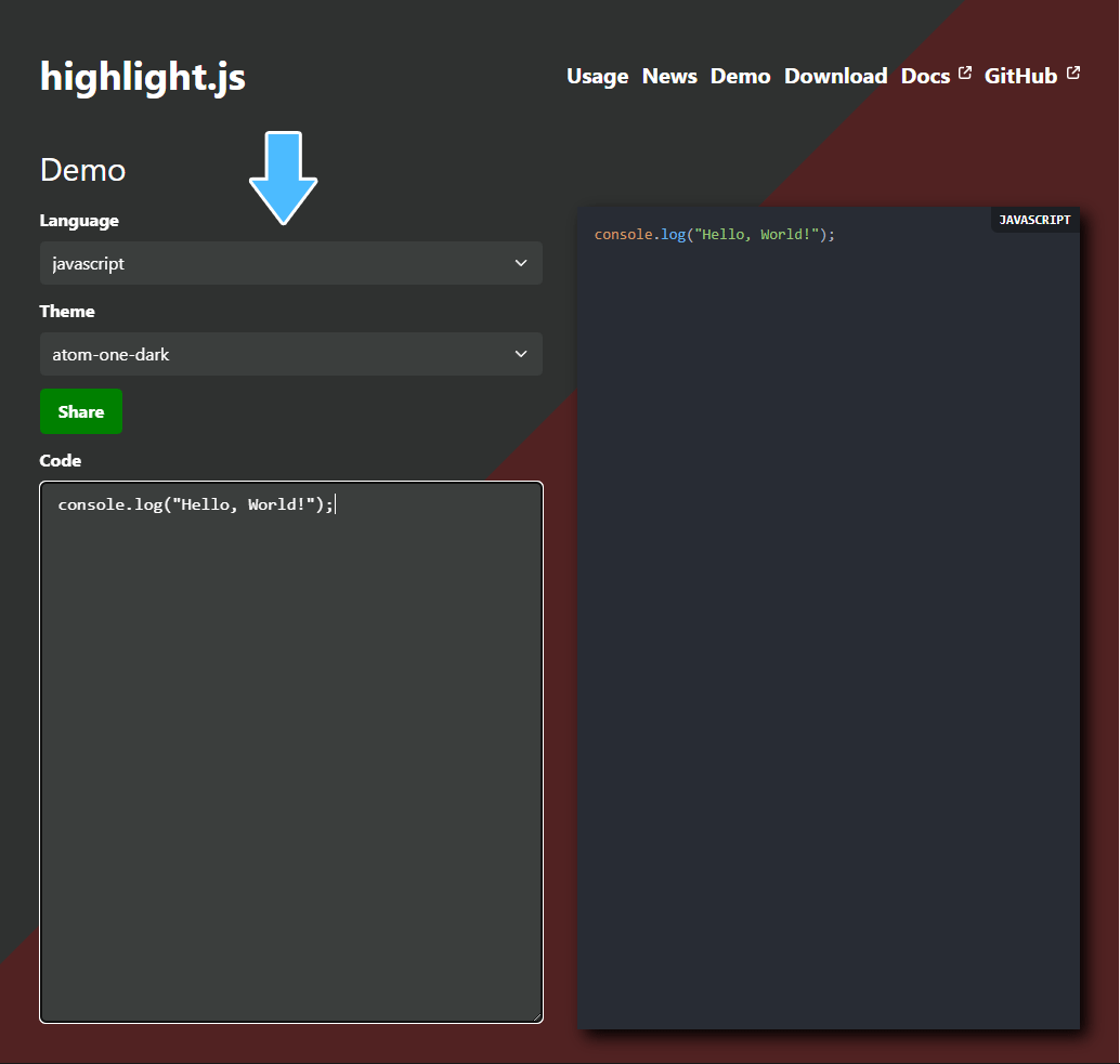 highlight.js 公式Demoページ