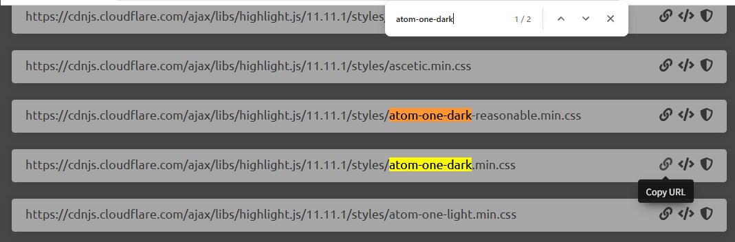 highlight.js のライブラリにあるテーマのURL